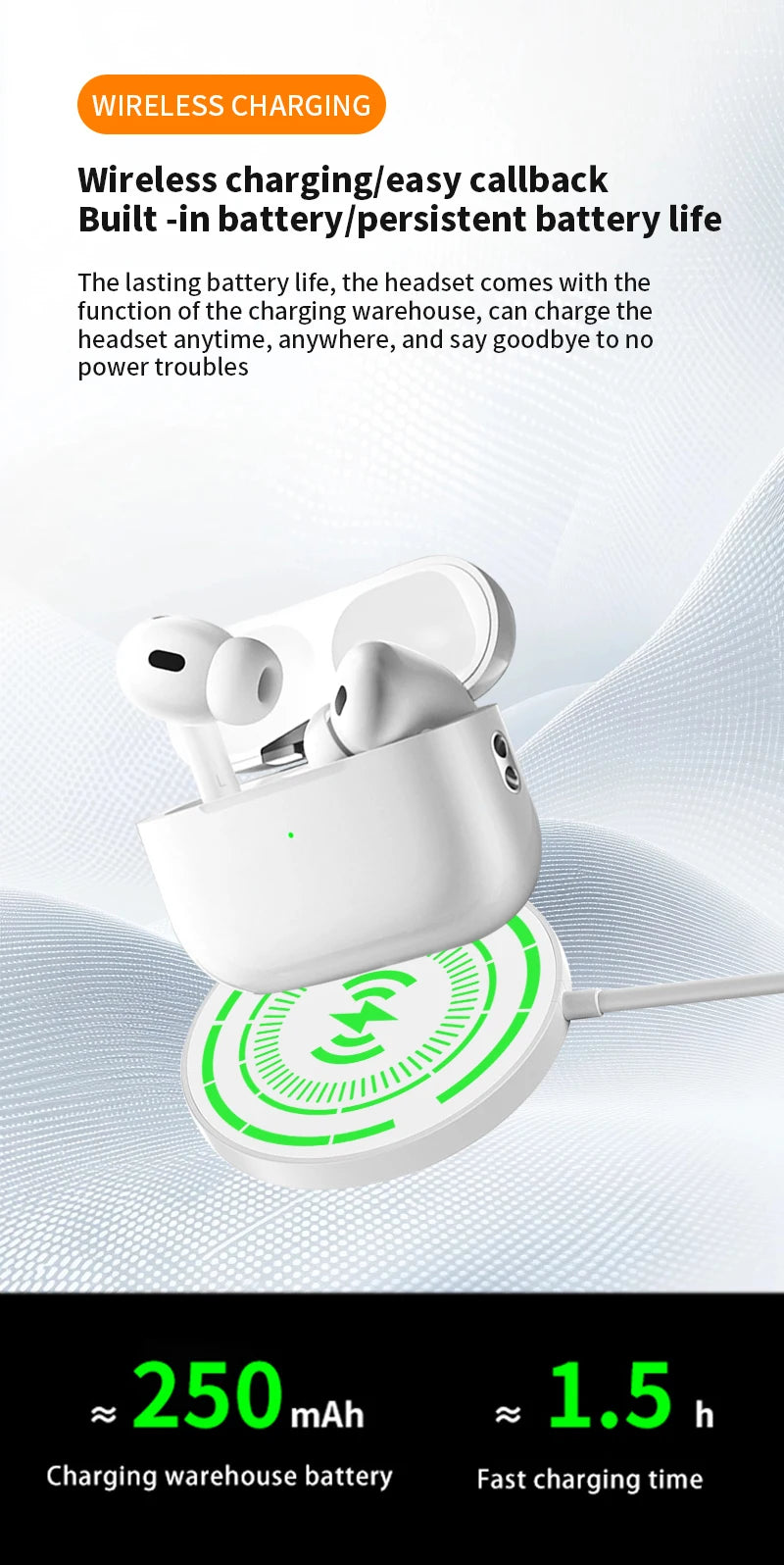 Air Pod Wireless Bluetooth Earphones Long Battery Life and High-Fidelity Stereo Sound Quality Music Earbuds for iPhone